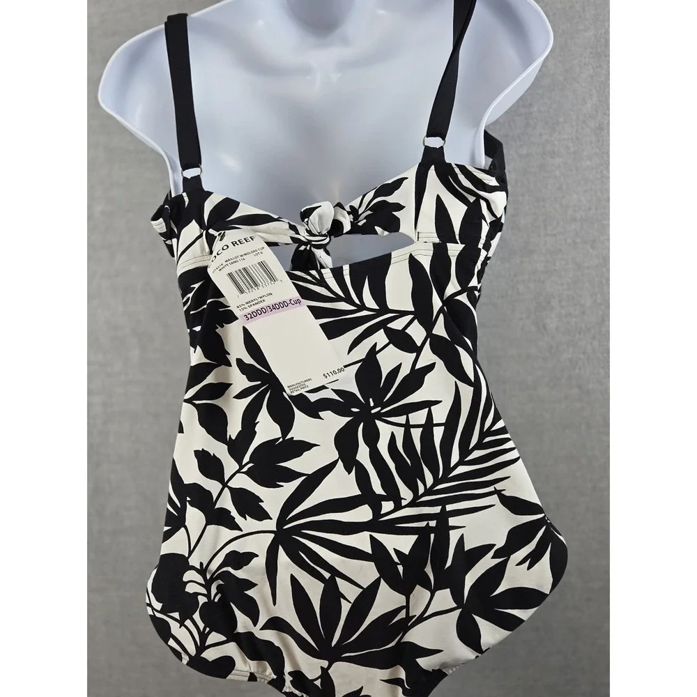 Coco Reef Bathing Swimsuit One Piece 32DDD / 34DDD Black White Palm Tropical NEW - Picture 2 of 10